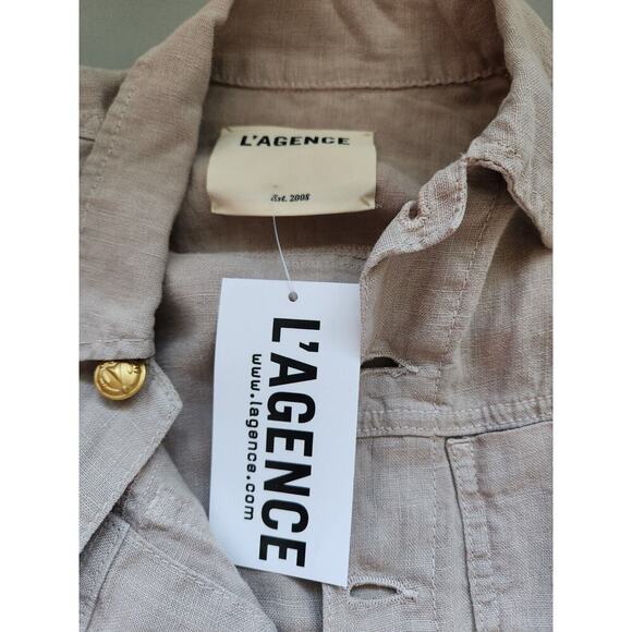 NWOT L’Agence Women’s Celine Linen Jacket Size Small Beige Gold Buttons #1N405 - Picture 7 of 9